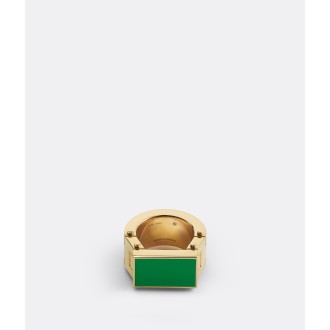 BOTTEGA VENETA Hand-enamelled 18k gold-plated sterling silver ring with green details