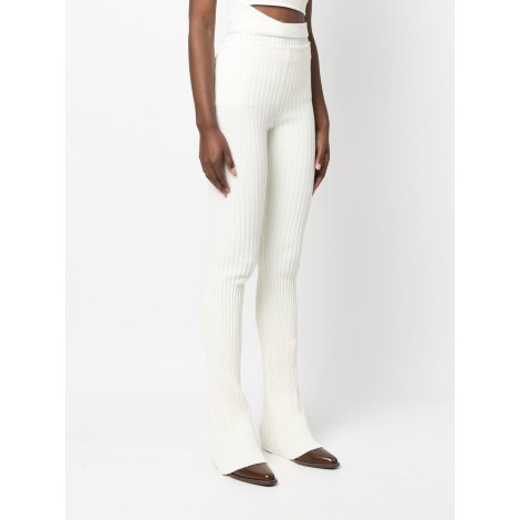 ANDREADAMO Pantaloni bianco avorio cut-out a costine con elastico in vita