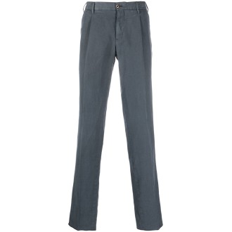 PT TORINO pantaloni blu in cotone con pieghe