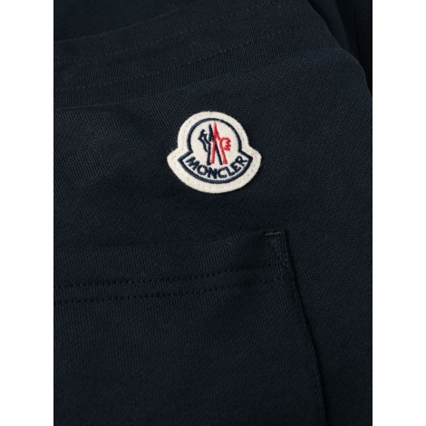 MONCLER Pantaloni sportivi con patch logo Moncler in cotone blu notte