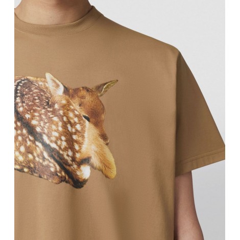 BURBERRY T-shirt a maniche corte con stampa cervo color cammello