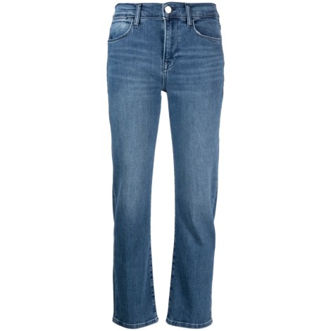 FRAME Jeans cropped in cotone lavaggio scuro blu oceano