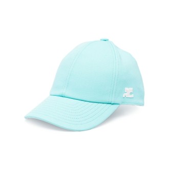 COURRÈGES cappellino da baseball blu acqua con logo patch COURRÈGES bianco