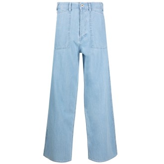 KENZO jeans a gamba larga in cotone blu con logo Kenzo sul retro