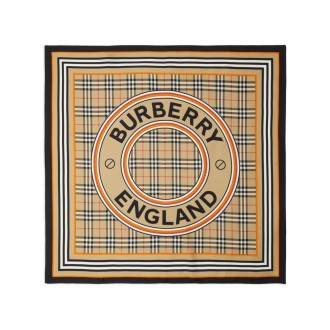 BURBERRY Sciarpa foulard quadrato 90x90 in seta Montage Print beige archivio