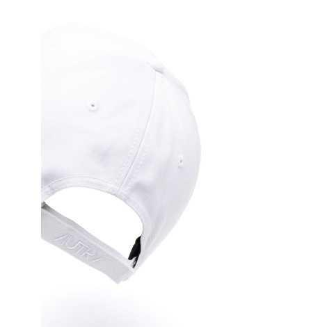 AUTRY berretto in cotone bianco gesso con trama in  twill e logo Autry nero