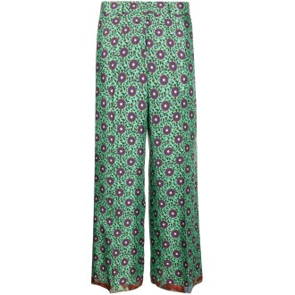 ALBERTO BIANI pantaloni cropped in seta verde multicolore con stampa floreale