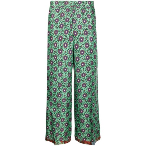 ALBERTO BIANI pantaloni cropped in seta verde multicolore con stampa floreale