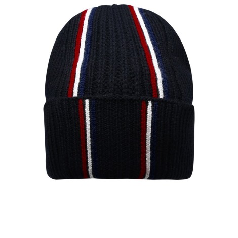 MONCLER cappello in maglia di lana vergine blu navy e rosso