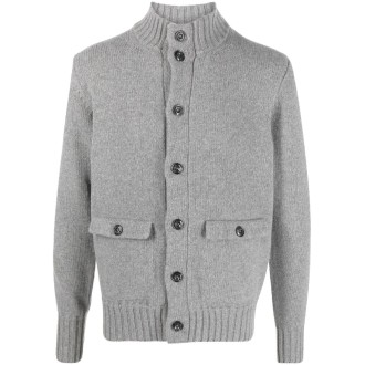 ALTEA cardigan grigio in lana vergine a collo alto con bottoni