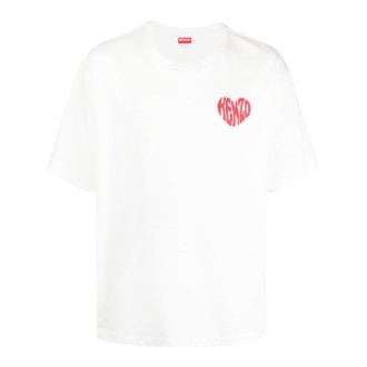 KENZO T-shirt bianca in cotone con logo Kenzo rosso