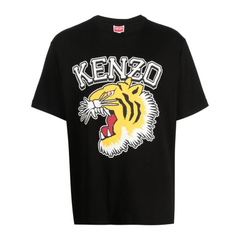 KENZO T-shirt nera in cotone con logo Tiger Head
