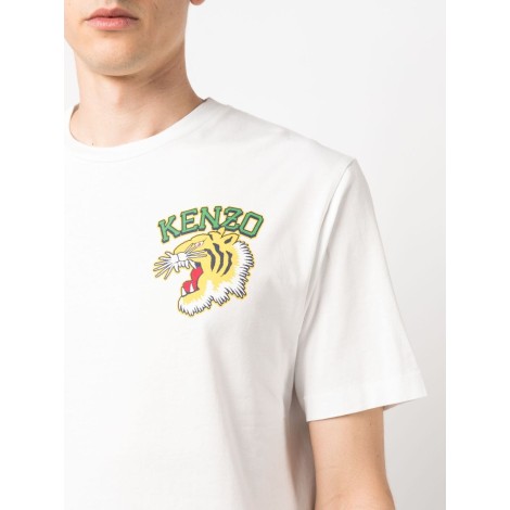 KENZO T-shirt bianca in cotone con logo Tiger Head