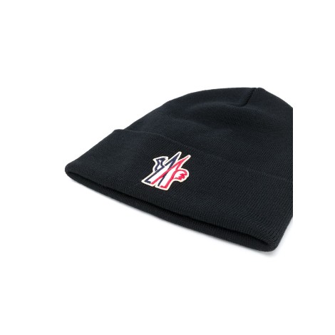 MONCLER GRENOBLE cappello nero in lana vergine con patch logo Moncler Grenoble