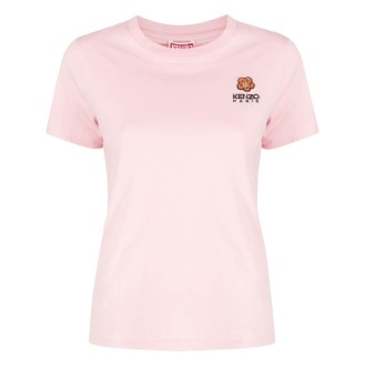 KENZO T-shirt rosa in cotone con logo Kenzo ricamato sul petto