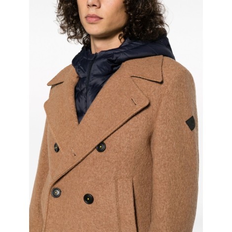 MANUEL RITZ Blazer doppiopetto in lana color cammello con cappuccio classico
