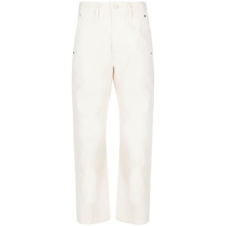 LEMAIRE pantaloni dritti a vita alta in cotone bianco