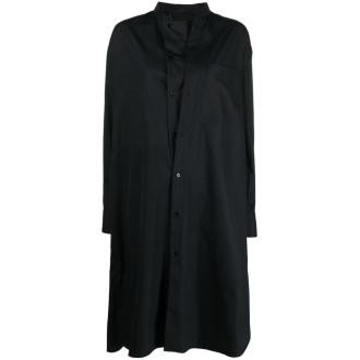 LEMAIRE abito chemisier in cotone nero con colletto a fascia