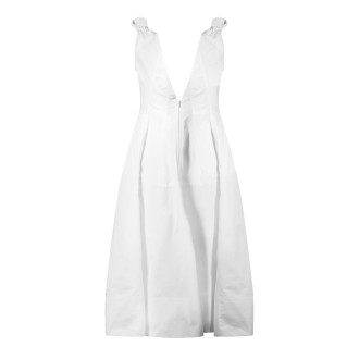 BOTTEGA VENETA abito bianco in cotone annodato con profonda scollatura a V