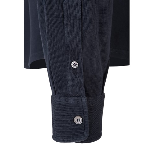 FEDELI Polo Camicia In Piquet Blu Navy