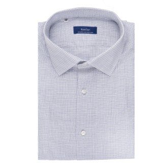 RUSSO CAPRI Camicia In Lino Bianco Con Motivo a Quadri Tattersall Blu