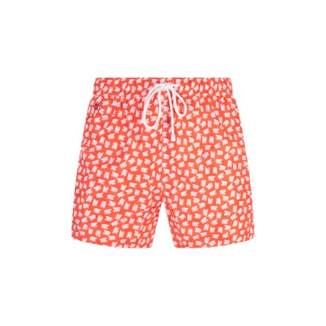 KITON Shorts Da Mare arancio e bianco Con Micro Pattern pesci