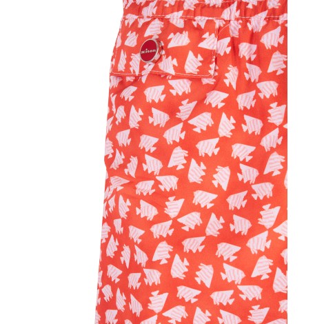 KITON Shorts Da Mare arancio e bianco Con Micro Pattern pesci