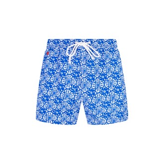 KITON Shorts Da Mare Blu e bianco Con Pattern maiolica