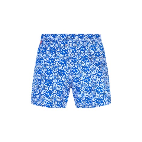 KITON Shorts Da Mare Blu e bianco Con Pattern maiolica