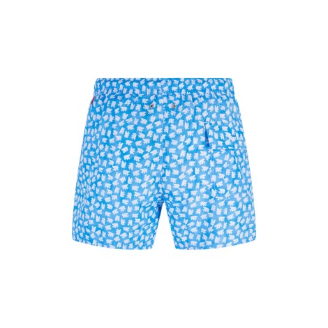 KITON Shorts Da Mare Blu e bianco Con Micro Pattern pesci