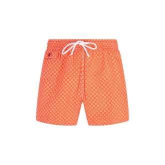 KITON Shorts Da Mare arancione e bianco Con Micro Pattern