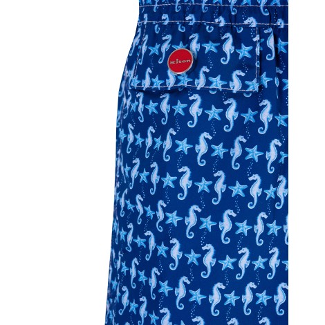 KITON Shorts Da Mare Blu Con Pattern Sea Horse