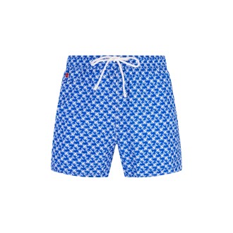 KITON Shorts Da Mare Blu e bianco Con Pattern pesci