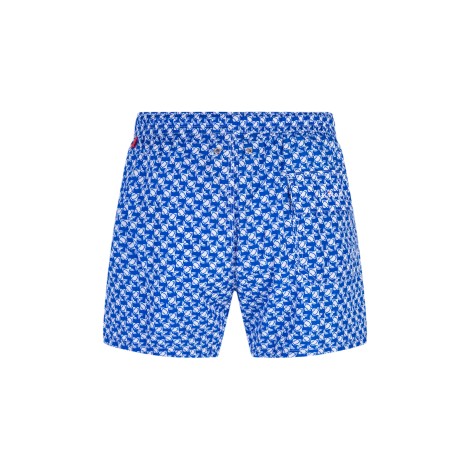 KITON Shorts Da Mare Blu e bianco Con Pattern pesci