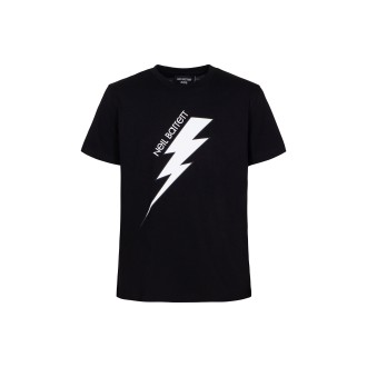 NEIL BARRETT KIDS T-Shirt Nera Con Stampa Logo e Fulmine