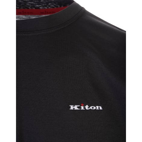 KITON T-Shirt Antracite Con Logo Ricamato