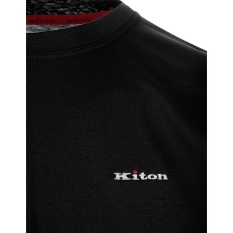 KITON T-Shirt Nera Con Logo Ricamato