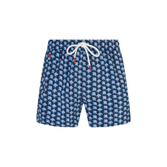 KITON Shorts Da Mare Blu Navy Con Pattern Celeste
