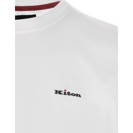 KITON T-Shirt Bianca Con Logo Ricamato