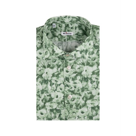 KITON Camicia In Cotone Floreale Verde