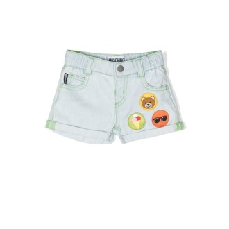 MOSCHINO KIDS Shorts In Denim Con Patches Ricamati