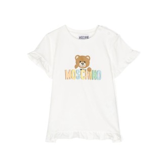 MOSCHINO KIDS T-Shirt Avorio Con Logo e Moschino Teddy Bear
