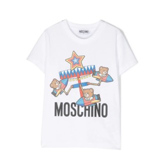 MOSCHINO KIDS T-Shirt Bianca Moschino Teddy Bear Sulla Giostra