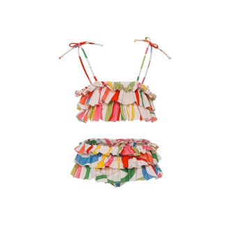 EMILIO PUCCI JUNIOR Bikini a Balze Con Stampa Marmo Multicolore
