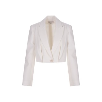 ALEXANDER MCQUEEN Giacca Cropped Bianca Con Revers Doppi E Cut-Out