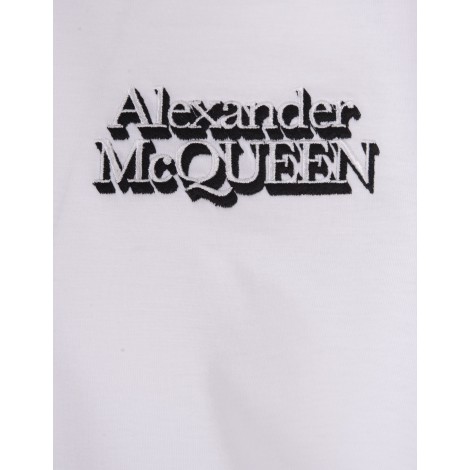 ALEXANDER MCQUEEN T-Shirt Bianca Con Firma Bicolore Ricamata