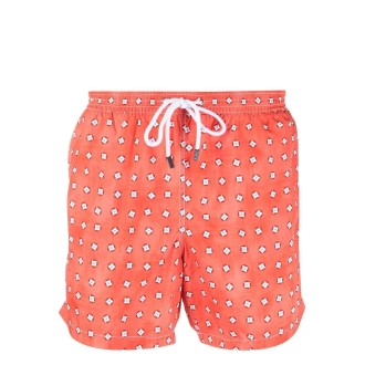BARBA Swim Shorts Arancione Scuro Con Micro Pattern Geomatrico