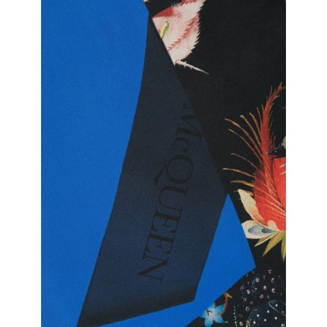 ALEXANDER MCQUEEN Foulard In Seta Blu Con Stampa Hieronymus Bosch