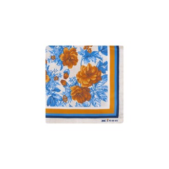 KITON Pochette Bianca Con Stampa Floreale Blu e Arancione