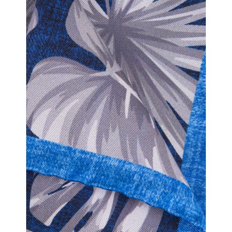 KITON Pochette Blu Navy Con Stampa Foliage a Contrasto